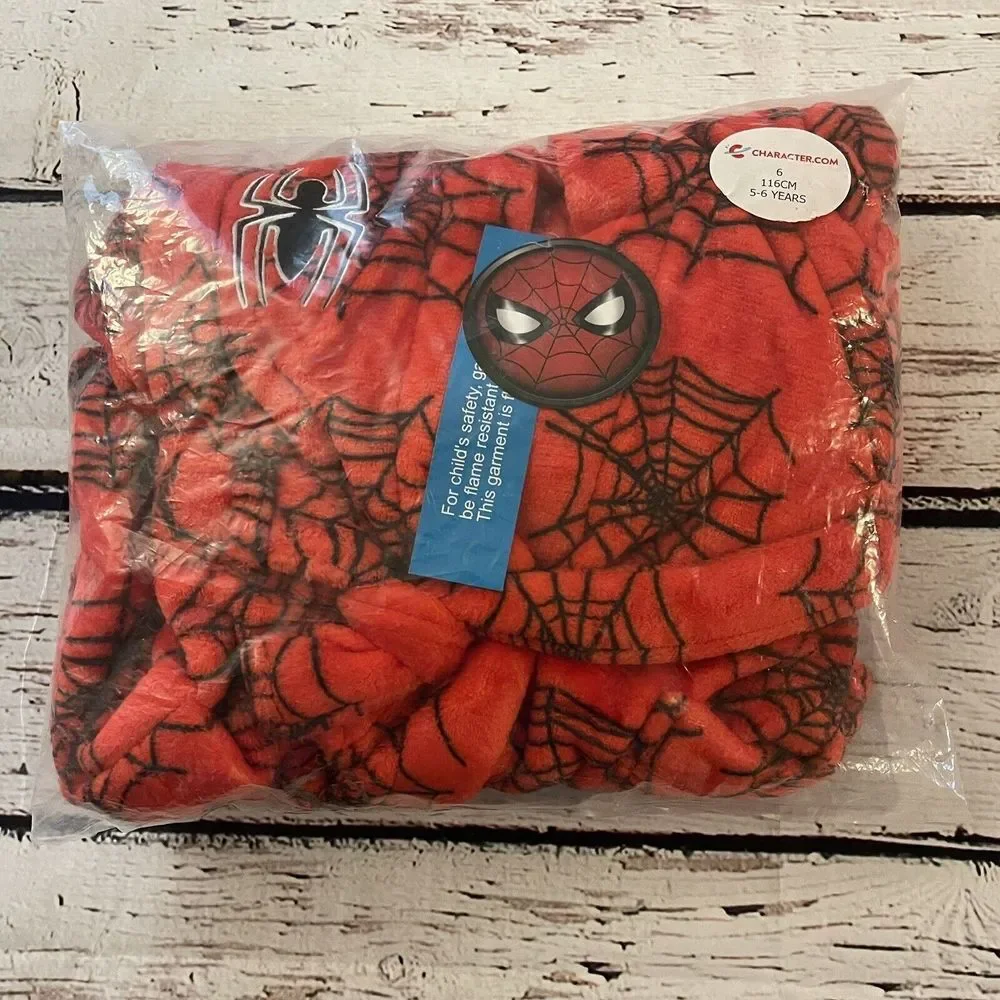 Marvel‎ Spiderman Kids Boys Size 6 Hooded Webbed Robe